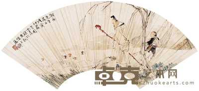李芳园 羲之爱鹅图 扇面册页 17.5×50.5cm